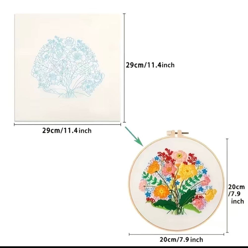 DIY Flower Pattern Embroidery kit Include Cloth Threads, Needles & Instruction - Picture 2 of 4